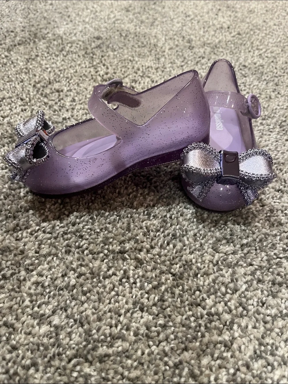 Mini Melissa Lilac Glitter Bow Mary Jane Shoes. Worn only a few times!